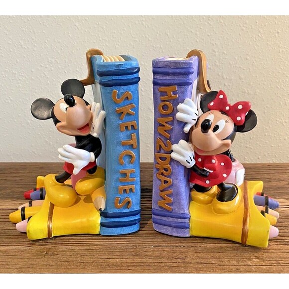 Disney Mickey and Minnie Mouse How 2 Draw Sketches Bookends Used - Picture 1 of 16